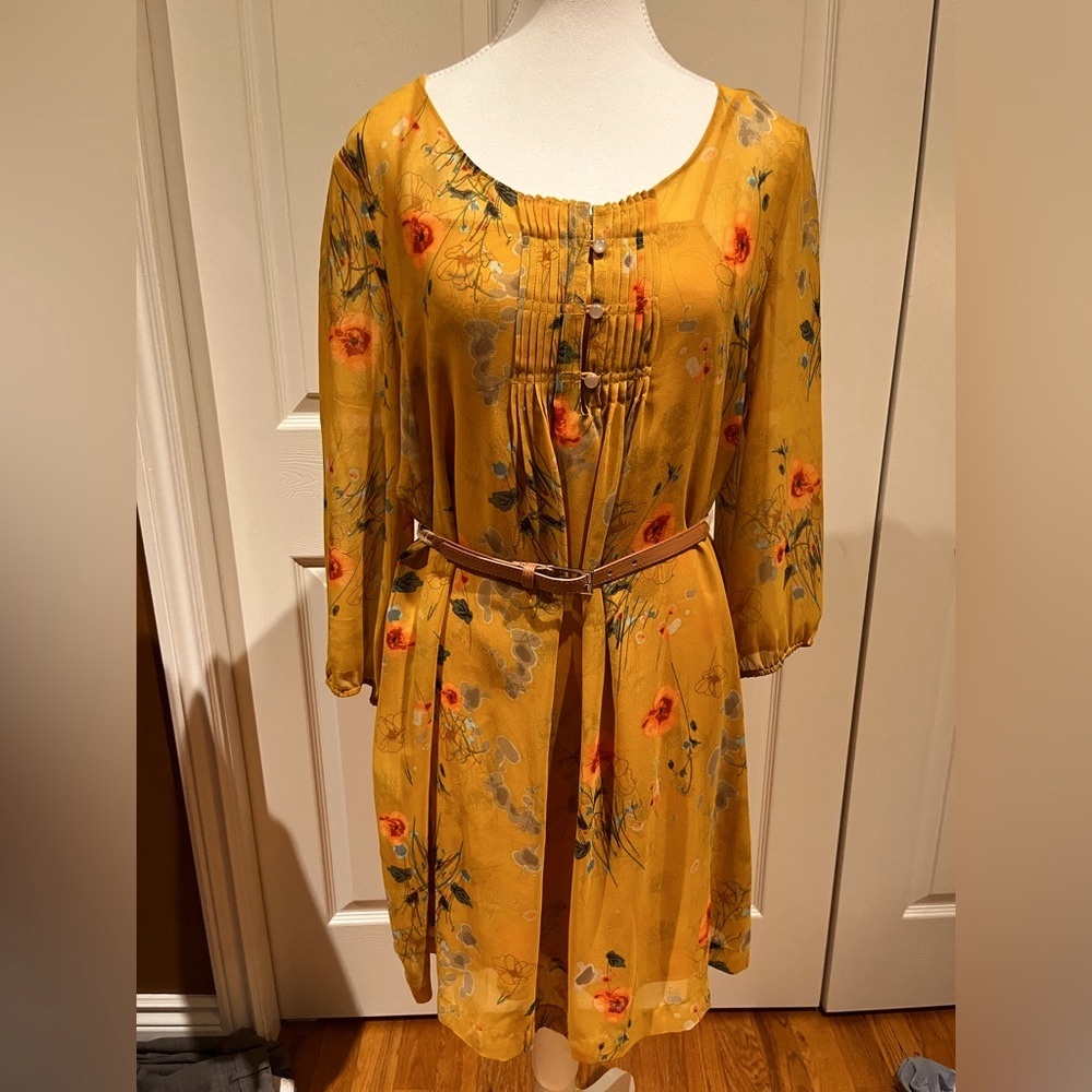 Kensie Yellow Gold Chiffon Sundress With Slip
